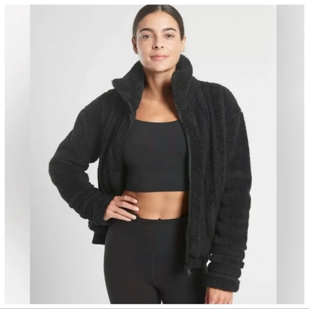 ATHLETA Willow Fleece Sherpa Jacket Black Size Small Retail $139 - Picture 2 of 9